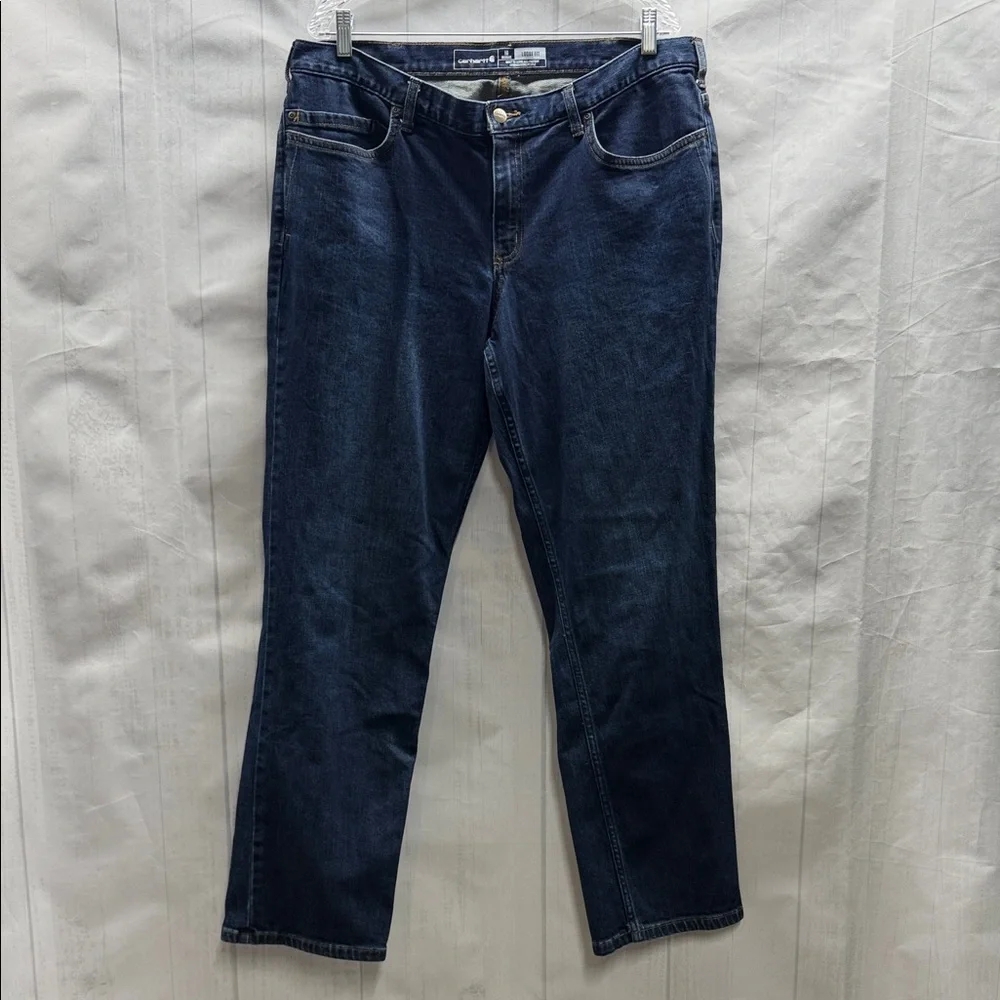 Carhartt Women’s Dark Blue Denim Rugged Flex Loose Fit Jeans Size 18